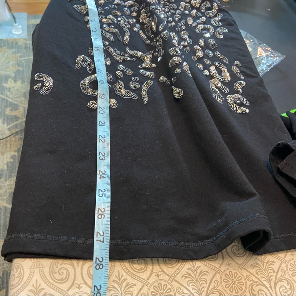 Chico's Zenergy Sz 2 French Terry Black Hoodie Leopard Print Silver Sequin Beads - Picture 3 of 12